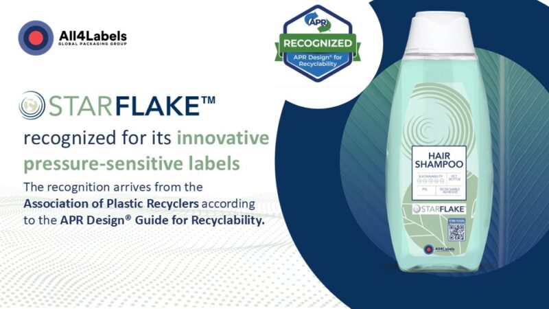 All4Labels STARFLAKE™ recognized by the Association of Plastic Recyclers according to the APR Design® Guide for Recyclability for innovative pressure-sensitive labels